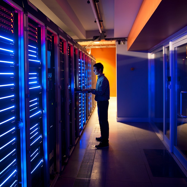 IT engineer in action configuring servers