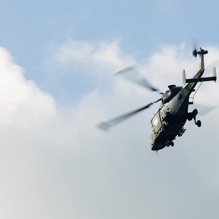 A helicopter in the sky