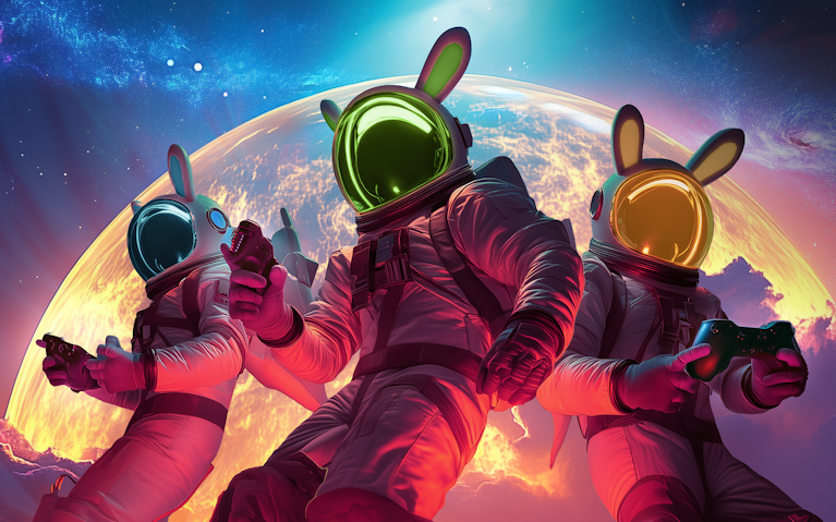 Three futuristic space gaming characters