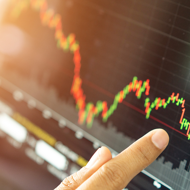 digital dotted lines going up and down